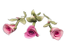 Vintage Capodimonte Set of 3 Pink Porcelain Rose Figurines Italy