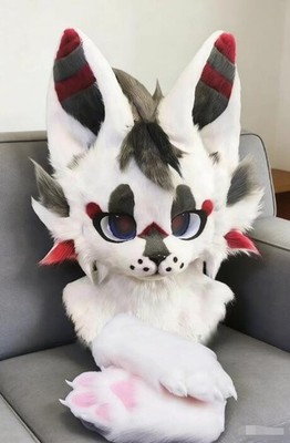 Fursuit Long haired Dog Fox Mascot Party Halloween Fur Cosplay(head+claws)