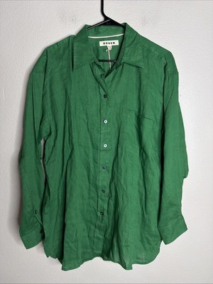 Boden Women s Linen Shirt Size 14 Long Sleeve Button Up Top Green NWT