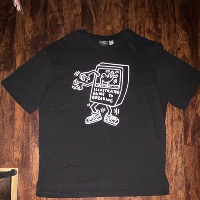 H&M Keith Haring Art Graphic Print Relaxed Fit Crew Neck T-Shirt Black L