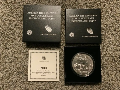 2010 5oz 99.9% Silver ATB Yellowstone UNC With COA and US Mint Packaging