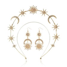 puwuto Halo Crown - Stars Crystal Goddess HeadBand with Earrings Mary Metal H...
