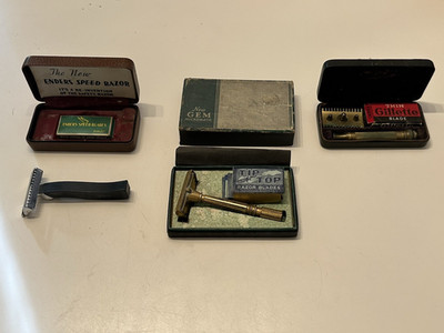 3 Vintage Safety Razor - Gillette Safety Gem Micromatic Elders Speed With Cases