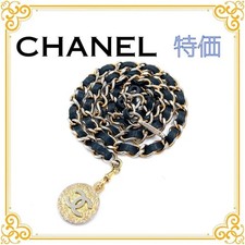 Chanel Coco Mark Leather Chain Belt Black Gold Vintage