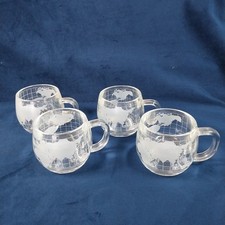 4 Vtg 1970s Nestlé Glass World Map Globe Mug Cup The Nestle Co. Inc