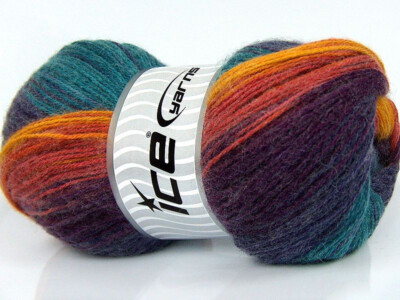 4-Skein Lot Angora Batik Yarn  wool 4x100g/550m Gold Salmon Turquoise Purple