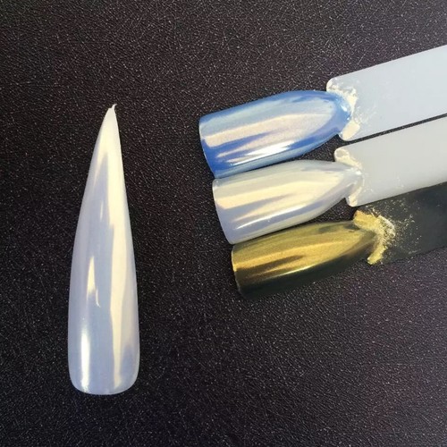 Nail Powder Golden Mirror Chrome Shimmer White Pearl Mermaid Nails UK Ceramic 2 - Picture 5 of 11
