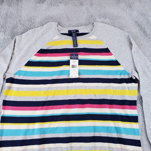 Chaps Sweater Womans Sz 1X Striped Color Block Long Sleeve Crew Neck Pullover - Picture 1 of 7