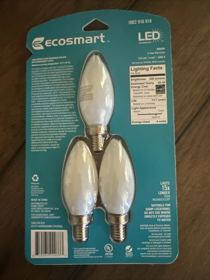 EcoSmart 40-Watt Equivalent B11 Candle Dimmable Energy Star Frosted Glass... - Image 2 of 4