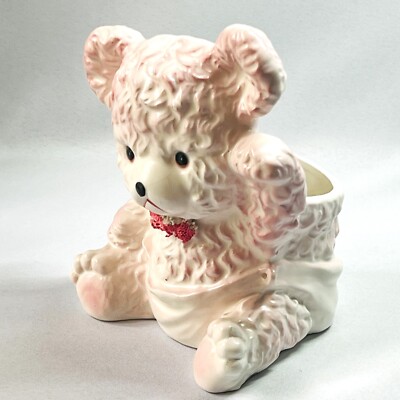 Vintage Pink Teddy Bear Planter Relpo Samson Import Baby Nursery Japan 1964