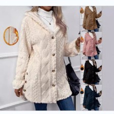 Women's Autumn and Winter Warm Fashion Rhombus Plush Hooded Cardigan Jacket
