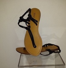 WOMEN'S KENJI BLACK LEATHER FLAT THONG SANDAL SIZE 37