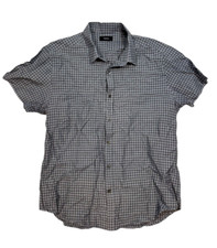 Theory Men's Gray Zack Short Sleeve Plaid Check Button Up Shirt Size Large