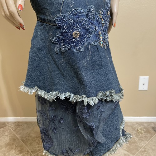 Women’s Blue Denim Cotton Casual Boho Bead Zip Embroidery Size S(4-6) Skirt 3716 - Picture 5 of 12