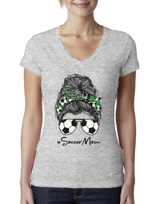 Mom Soccer Life Messy Hair Bandana Mothers Day Women Junior V-Neck Tee
