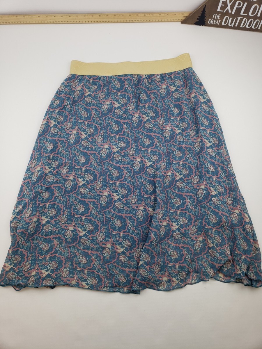 Lularoe Womens Midi Skirt Lola Style Size Large Color Blue Floral