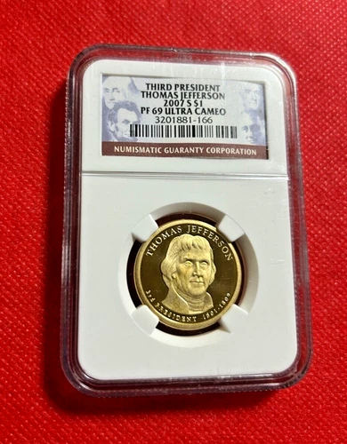 THIRD PRESIDENT THOMAS JEFFERSON 2007 S $1 NGC PF 69 ULTRA CAMEO