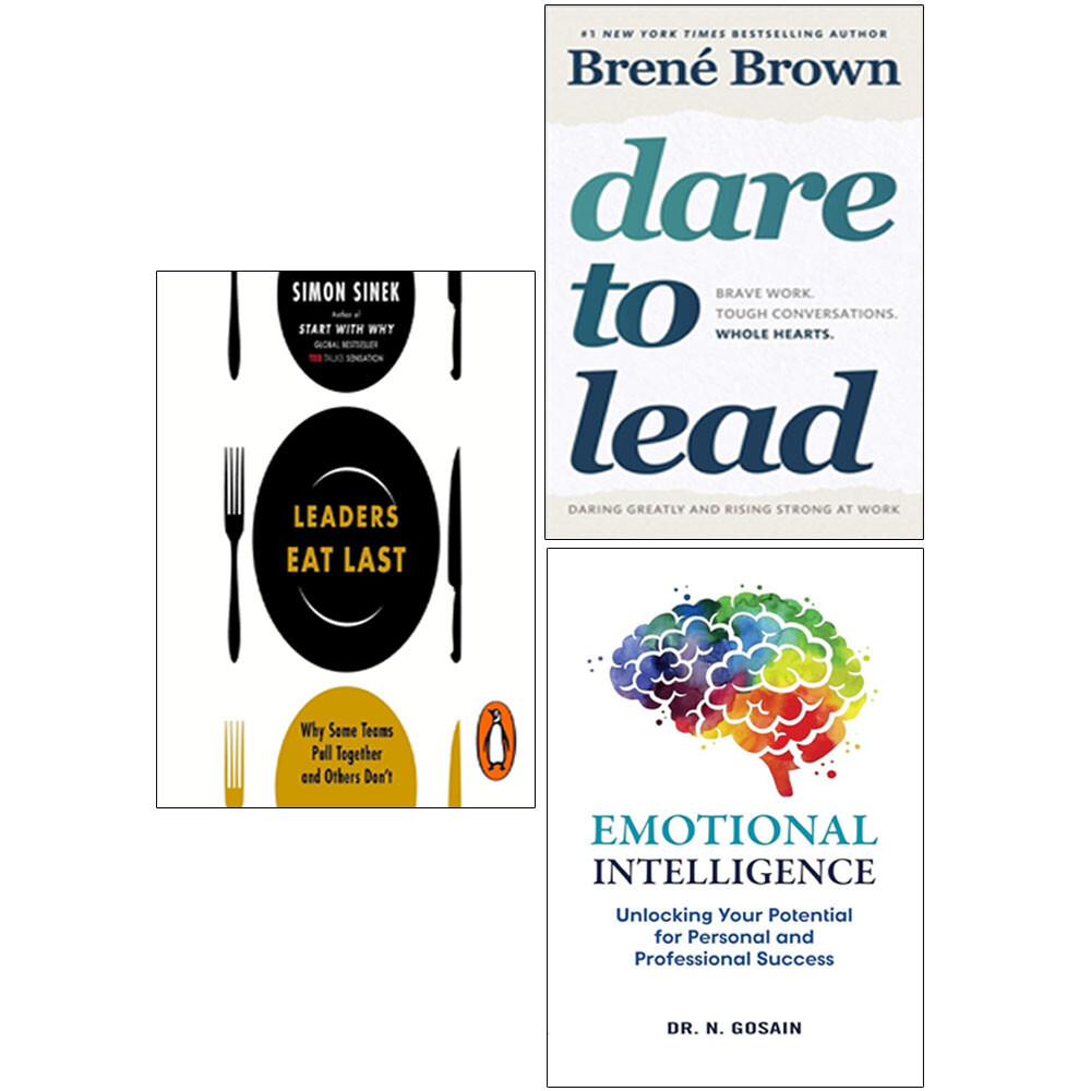Leaders Eat Last Simon Sinek,Emotional Intelligence,Dare to Lead 3 Books Set