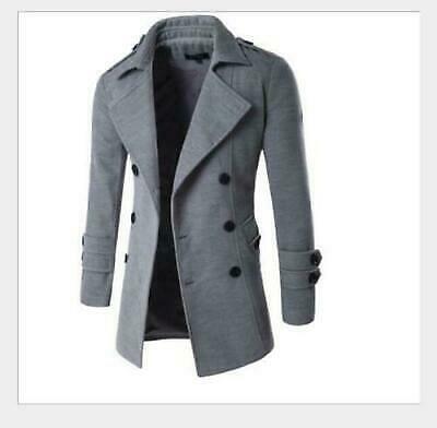 Otoño Invierno Para Hombre Informal Mezcla de Cachemira Doble Pecho Guisante Abrigo Trench Jacket - Imagen 13 de 14