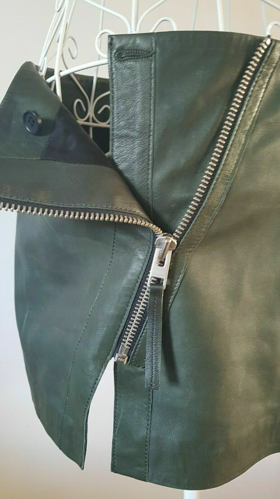 FABULOUS ALLSAINTS LUCILLE GREEN LEATHER SPLIT ZIP CLUBBING MINI SKIRT UK 10 US6 image 8
