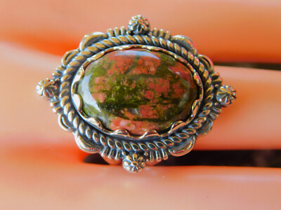 New Carolyn Pollack American West Oval Unakite Squash Blossom Ring 9
