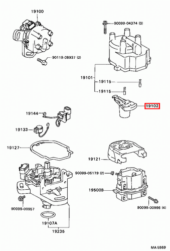 Genuine MR2 SW21 SW20 Sprinter AE101 3SGTE 5S 4AGE Distributor Cap Rotor Button - Picture 12 of 20