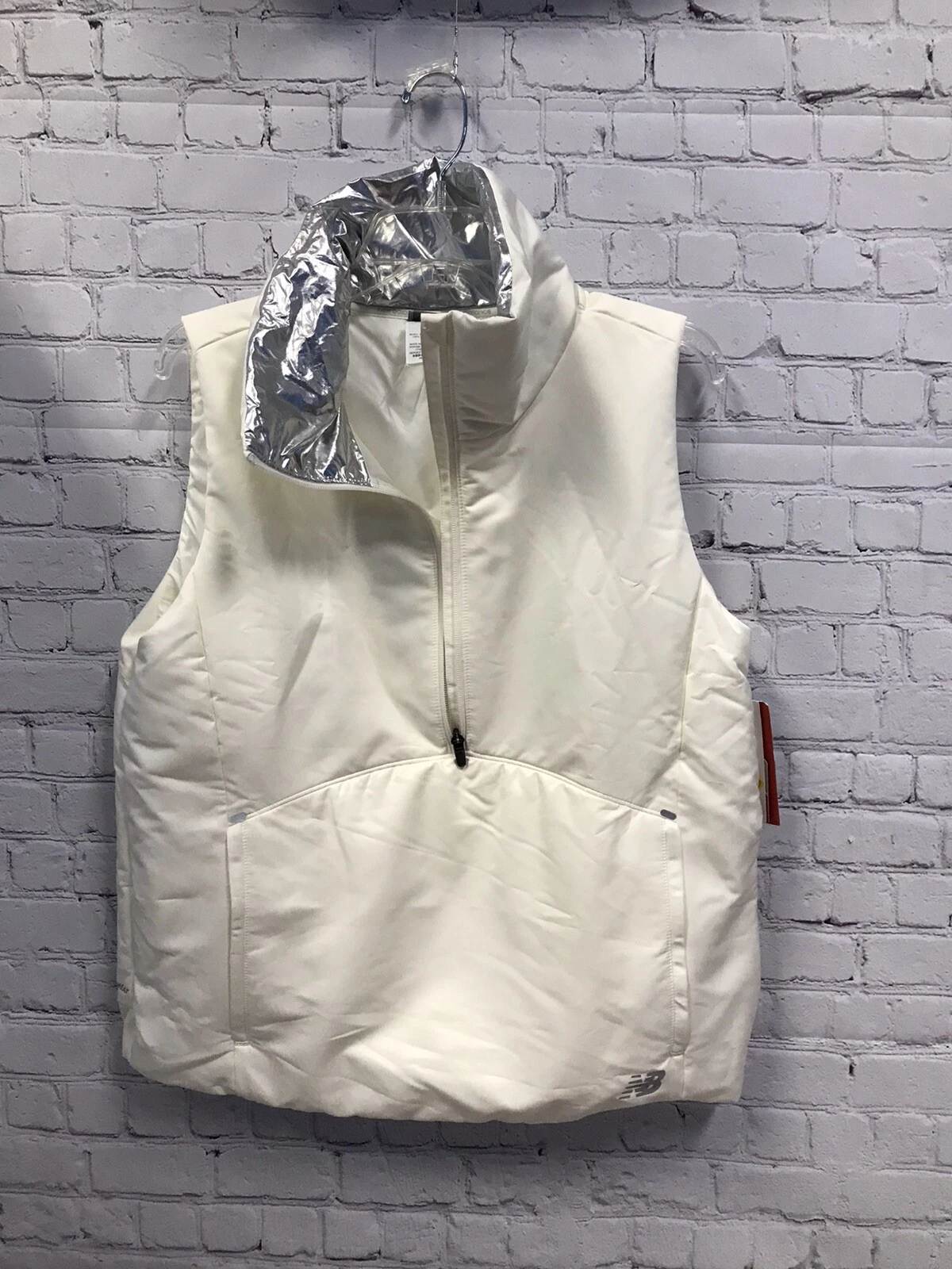 OFF WHITE Giacca smanicata mezza zip New Balance donna bianco sporco calore radiante taglia large