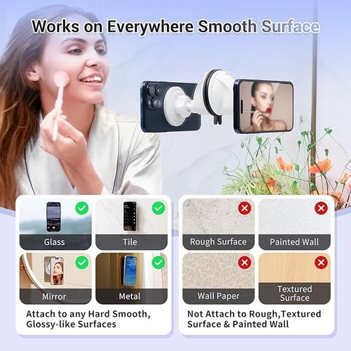 PROfezzion Magnetic Shower Mirror Phone Holder Reusable Suction Cup - Picture 2 of 9