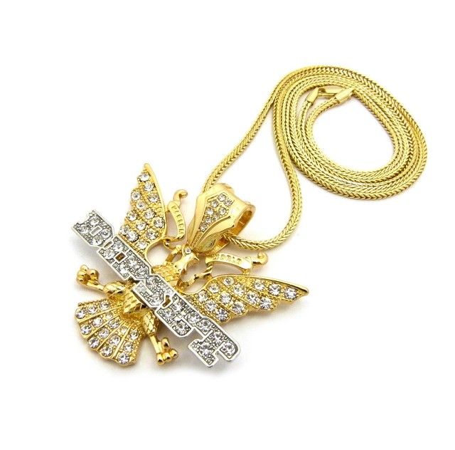 Stone Filled Two Tone Dipset Bird Pendant 30" Various Chain Necklace