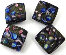 Lampwork Handmade Glass Black Lace Square Beads