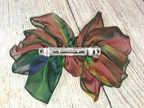 Vintage 90s Big Silky Hair Bow Barrette Clip Ruffle Oversized Sheer Tie Dye - Picture 4 of 5