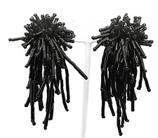 E309 Vintage boho Handmade black seed beaded clip on Drop party fashion earrings