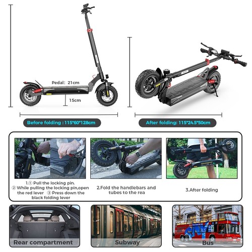 10 Zoll 800W Elektro-Roller Offroad mit APP 40km/h 10AH Faltbarer E-scooter iX3 - Bild 4 von 17