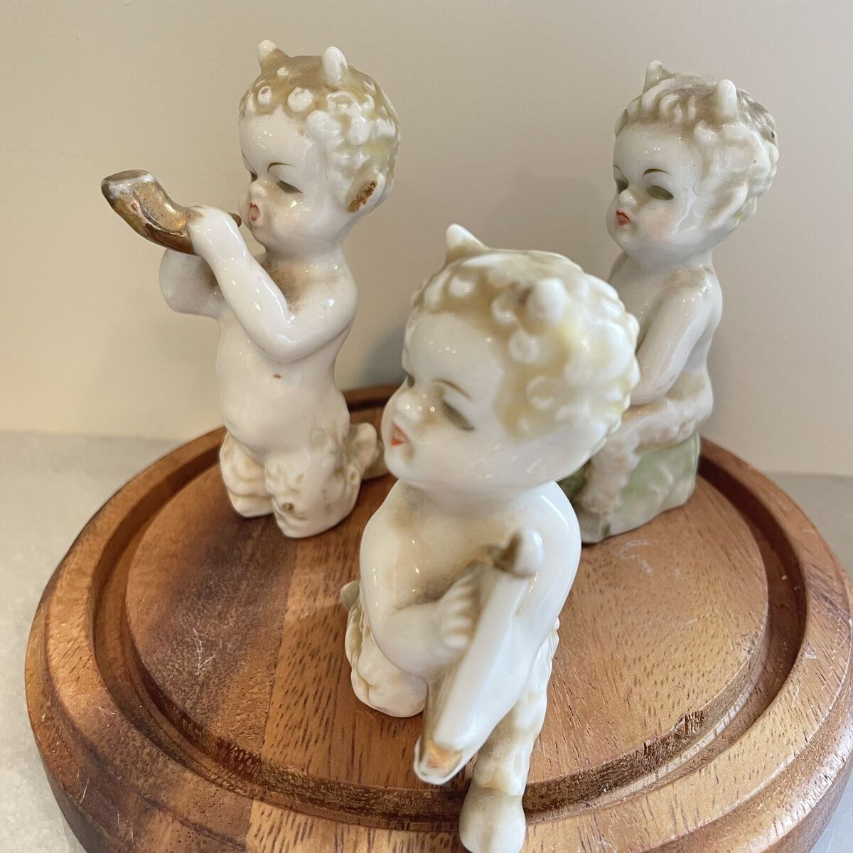 Vintage Porcelain Satyr Set Of 3 Musician Cherub Devil Vintage Porcelain Satyr Set Of 3 Musician Cherub Devil