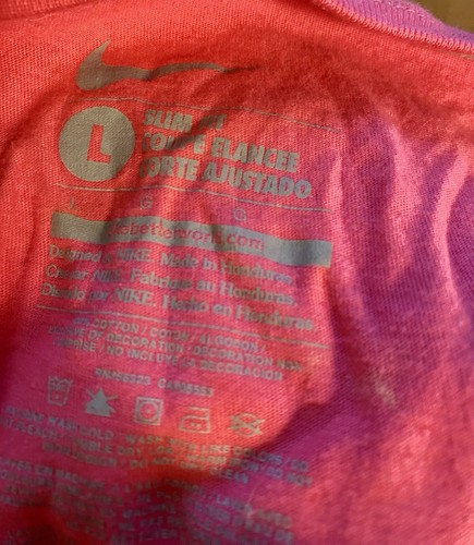Nike Wmns Dri Fit Shirt L Large Slim Fit Hot Pink Athletic Workout Any Damn Way - Picture 4 of 9