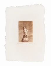 Michael J. Leu Photo Etching on Paper Print Statue of Liberty Vintage Brown