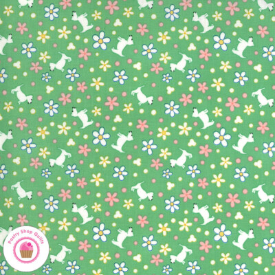 Moda 30's PLAYTIME 33591 15 Green Dogs Floral Quilt Fabric 30's Reproduction