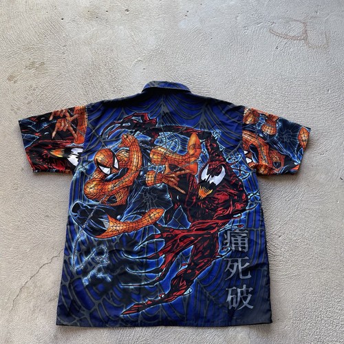 Vintage Spiderman Shirt Mens Medium Blue Button Up Carnage All Over Print Comic - Picture 5 of 9