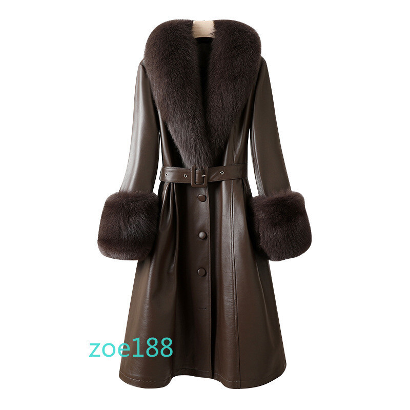 women's leather jacket long coat genuine leather fox fur women's leather jacket long coat genuine leather fox fur