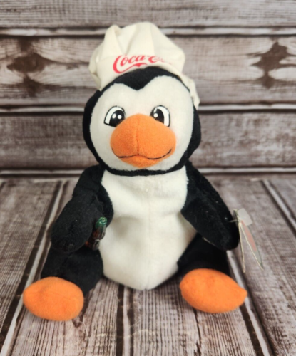 COCA-COLA Collectible 1998 Bean Bag Plush Penguin Chef's Hat Stuffed #0127 NEW - Picture 1 of 8