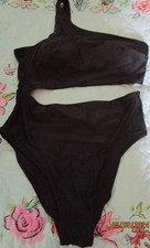 New H M Black Cutout One P Swimsuit Padded High Leg Medium Polyamide  Polyester