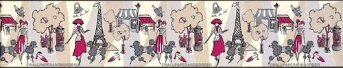 Parisian Fashion Paris Eiffel Poodle Metallic Silver Girl Pink Wallpaper Border - Bild 3 von 4