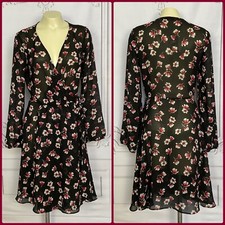 Lark & Ro Black Semi Sheer Long Sleeve Side Tie Wrap Dress Flirty & Flowing Sm