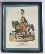 10th Royal Hussars Officer on Horse London Engelmann 1829 Framed Under Glass