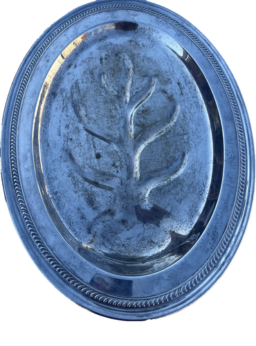 50er Jahre ovale Fußplatte versilbert Fleisch Buffet Serviertablett Vintage - Bild 23 von 24