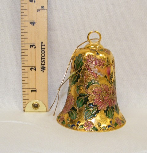 Christmas Ornament Bell - Gold Tone w/ Floral & Humming Bird Design - Picture 2 of 5