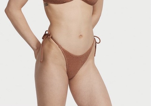 Victoria's Secret Shimmer Push Up Bikini Top & Brazilian Bottom Swim Light Brown - Picture 5 of 9
