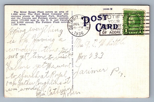 Postkarte Vintage Michigan Ford Industries River Rouge Factory - Bild 2 von 2