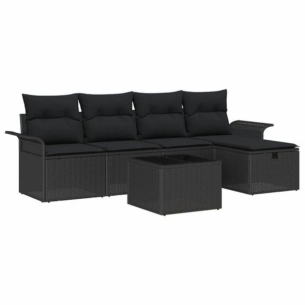 Gartensofa-Set Poly-Rattan Schwarz Mit 6 Kissen FüR Terrasse Balkon-image