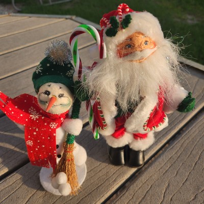 2 Annalee '05 9'' Peppermint Candy Cane Santa & '06 8'' Snowman Broom Scarf W/TAGS